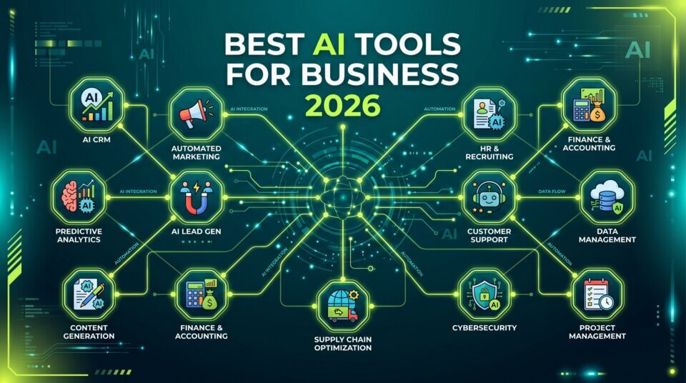 Best AI tools for business in 2026 concept illustration