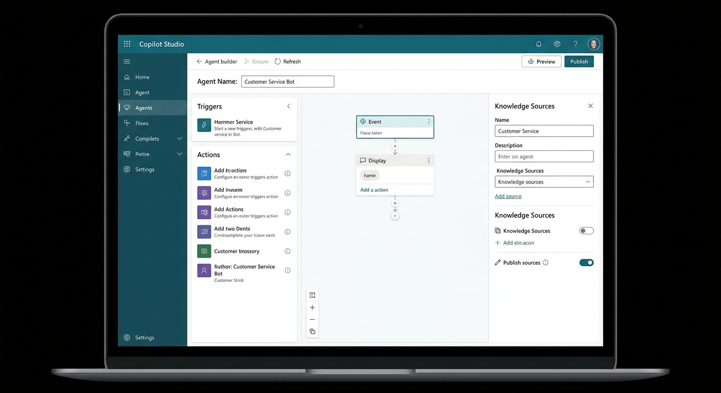 Microsoft Copilot Studio agent builder interface